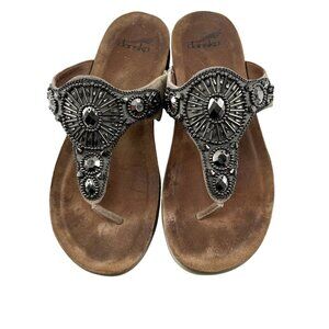 Womens Dansko Beaded Leather Thong Sandals Size 36 Embellished Brown